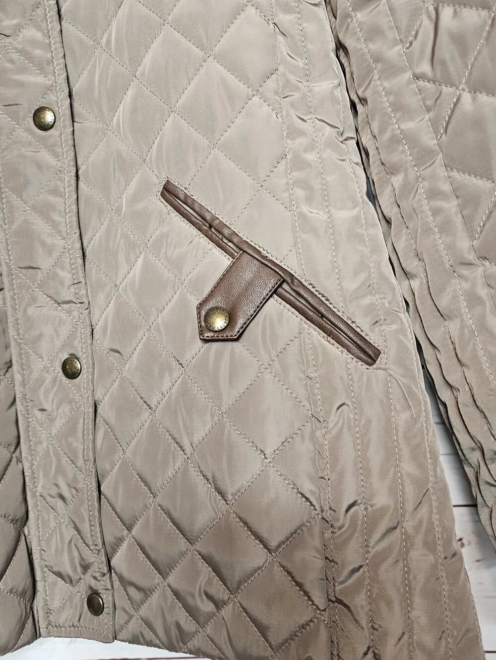 Lauren Ralph Lauren Diamond Quilted Barn Jacket with Faux Leather Trim